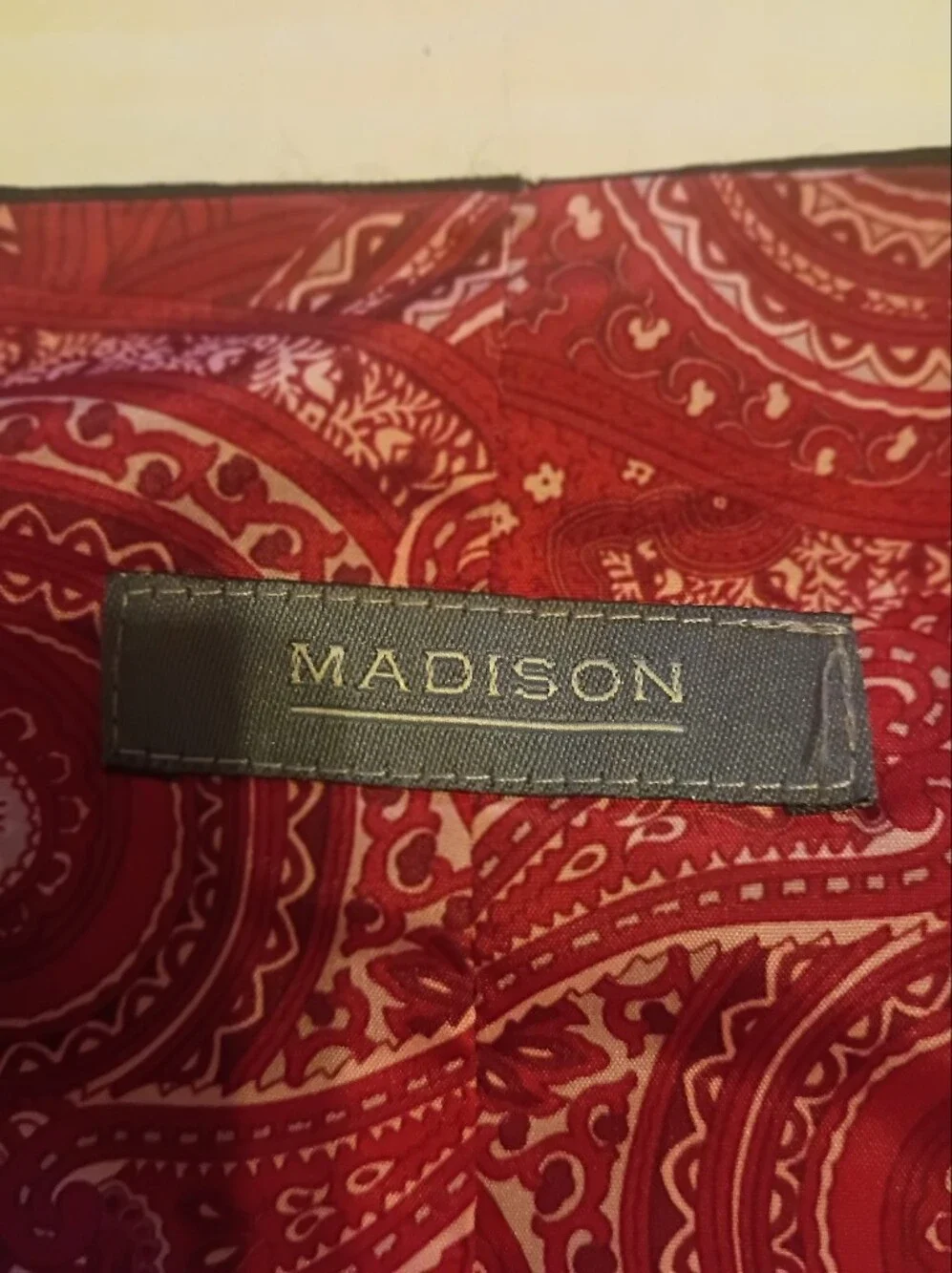 Madison Men's Red Velvet Dress Vest with Paisley Lining Sz L